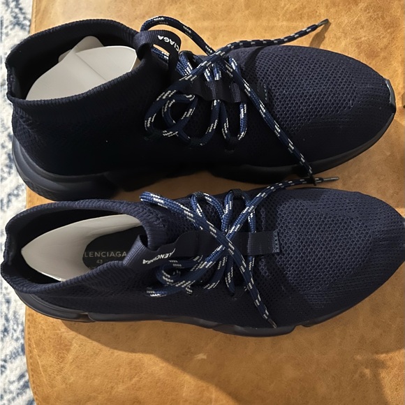 BALENCIAGA AUTHENTIC MEN'S SPEED LACE-UP RECYCLED KNIT SNEAKER IN NAVY. - Picture 8 of 9